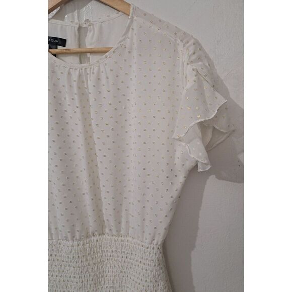 Aqua Womens Small White Gold Coquette Ballet Mini Dress Smocked - Picture 5 of 8